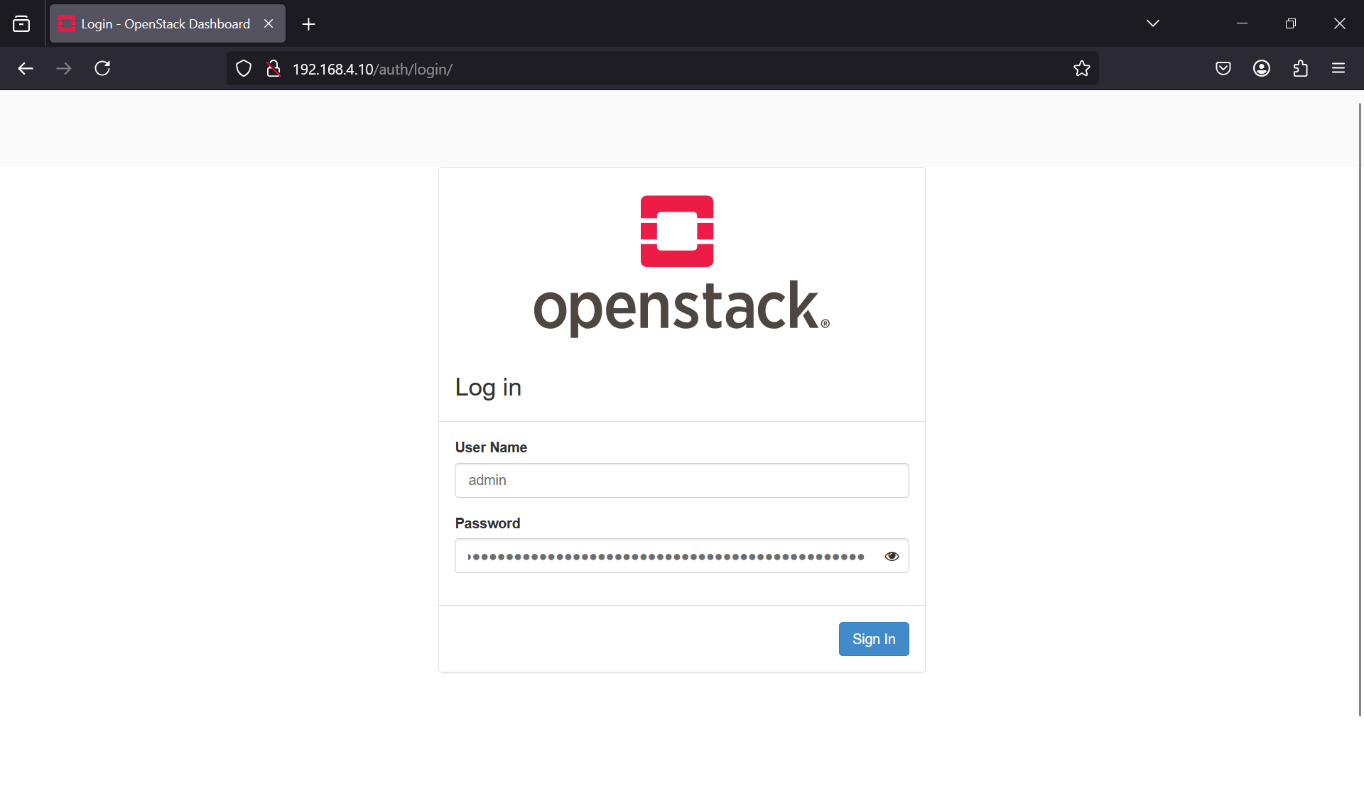 Horizon Dashboard Login